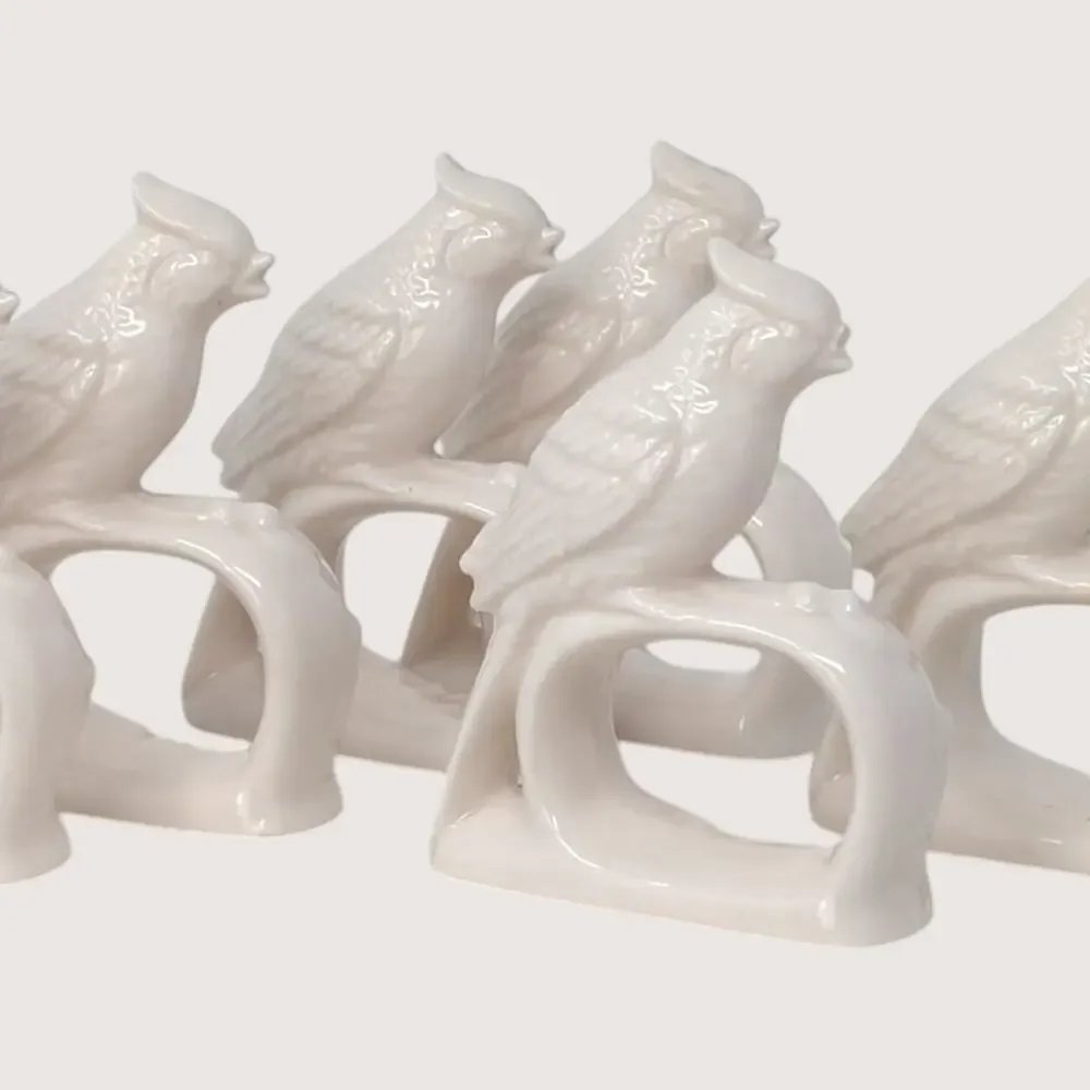 1960s Ardalt Japan White Cardinal Napkin Rings Set of 8
